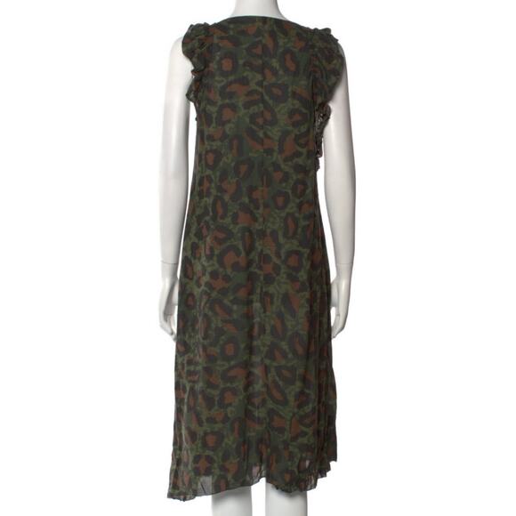 Zadig & Voltaire Rebelle Leo Green Brown Ruffle Trim Camo Midi Dress XS - Picture 7 of 10